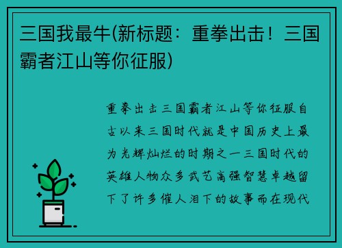 三国我最牛(新标题：重拳出击！三国霸者江山等你征服)